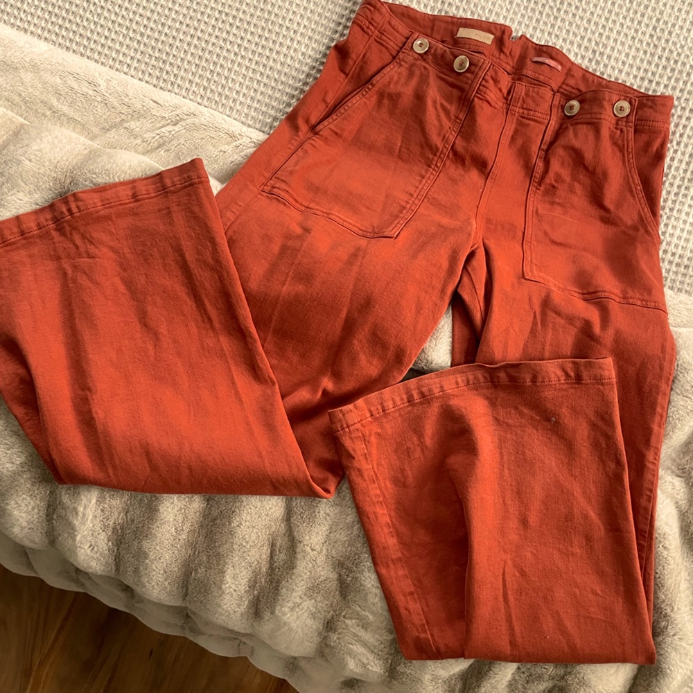 Anthropologie Orange Wide Leg Pants